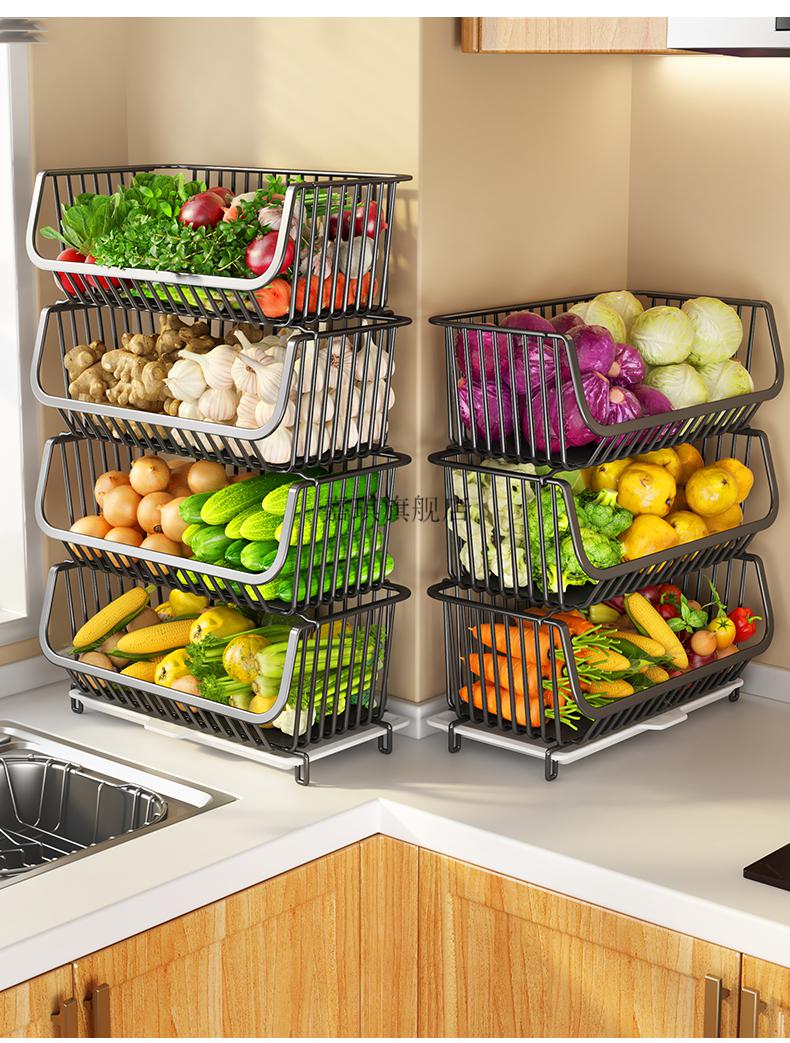 菜架置物架厨房 厨房放菜架 厨房台面置物架转角多层蔬菜收纳分层放菜