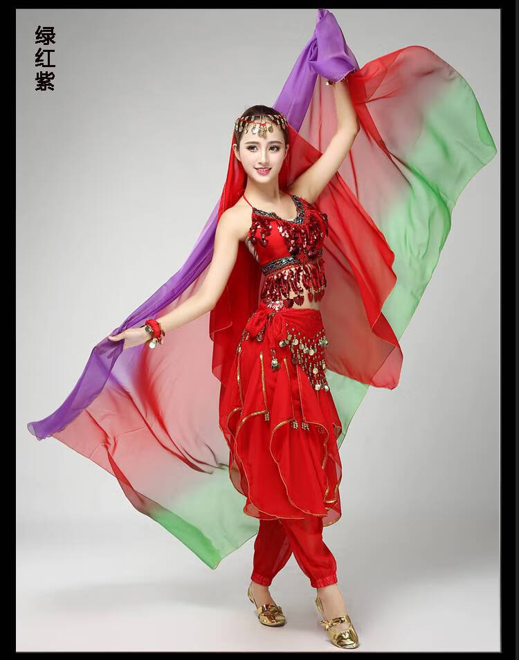 肚皮舞丝巾 加长加宽肚皮舞纱巾彩色渐变色手纱抛纱大纱巾舞蹈演出大