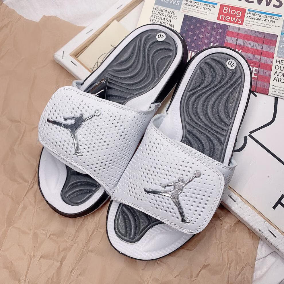 aj飞人魔术贴拖鞋情侣拖鞋夏日男士沙滩鞋女士拖鞋潮人聨名同款 白色