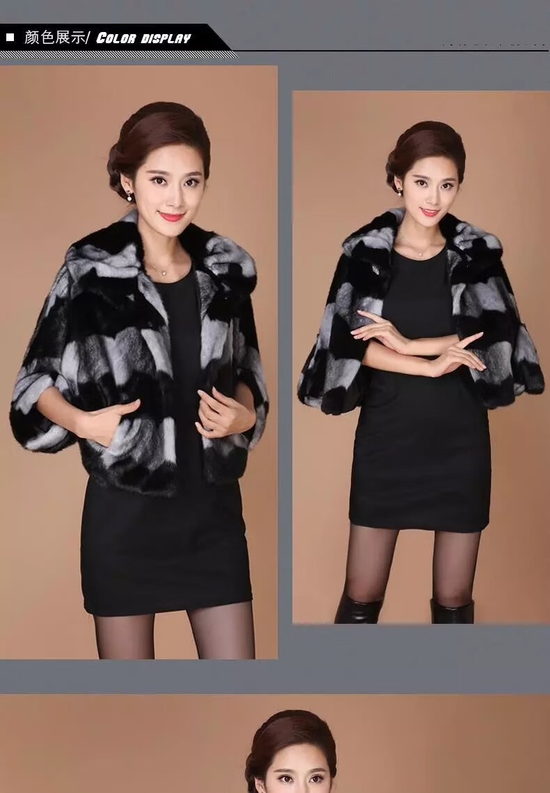 海宁皮草女短款水貂毛皮草妈妈装海宁貂皮大衣蝙蝠袖披肩斗篷外套