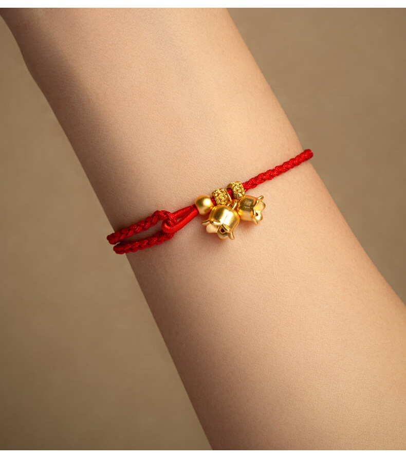 【七夕情人节礼物】老凤凰足金999铃兰花黄金手链女铃铛手串足金手编