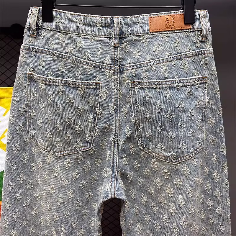 American Jacquard Old Jeans Men's Autumn And Winter Fashion Loose Design Straight Pants Youth Handsome Casual Pants, Blue 28_mkmklike.com