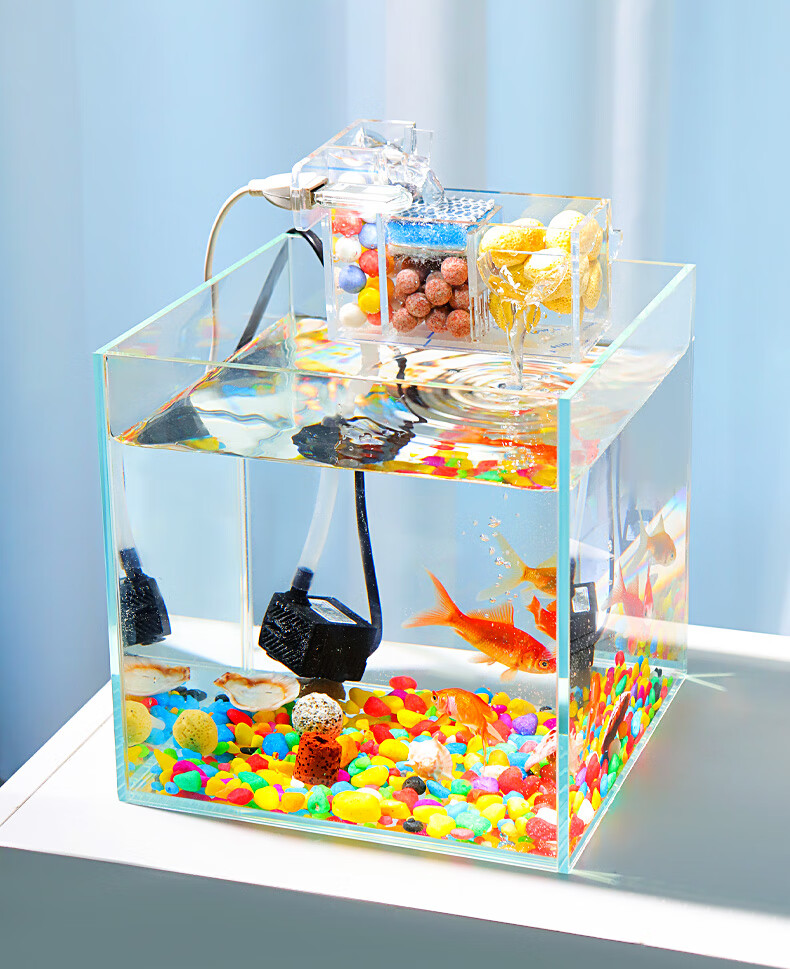 鱼缸玻璃方形办公桌绿萝水培家用小鱼创意透明小型迷你桌面金鱼缸 9x9