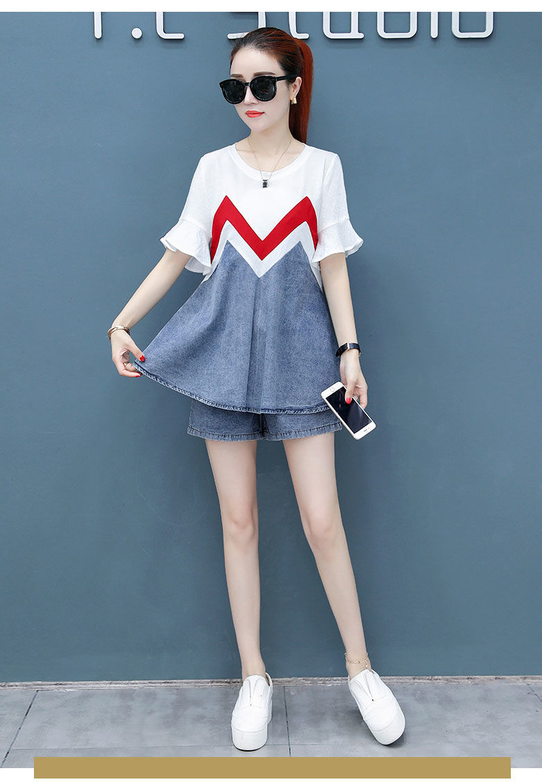 网红休闲套装女时尚韩版夏装2019新款女装夏季牛仔短裤两件套 黑色 xl