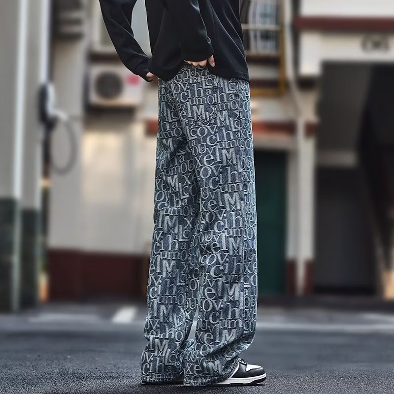 Amerikai stílusú retro férfi farmer jacquard abc mintával_voghion.com