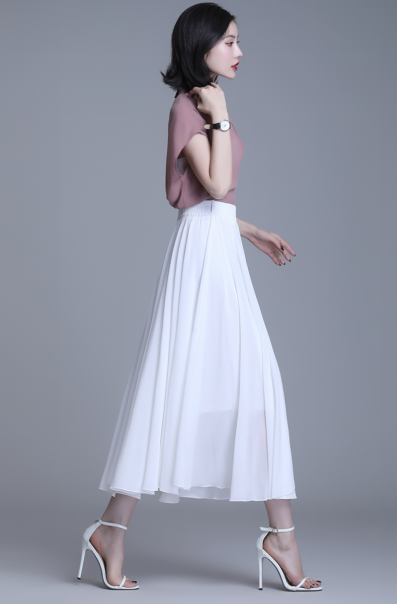 初中女生长裙下半身雪纺半身裙女夏高腰跳舞大摆裙中长款a字百褶裙垂