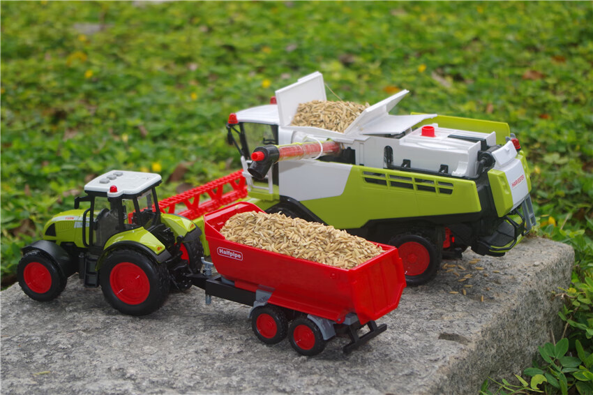 水稻收割机玩具 拖拉机水稻收割机农夫车农业机械科教模型玩具带灯光