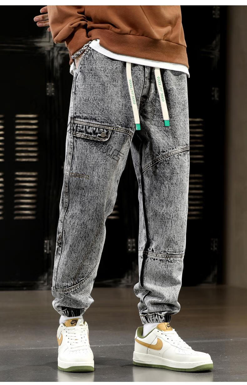 码男装m-8xl牛仔裤秋冬男士青少年加肥加大哈伦裤休闲长裤tyburn 黑色