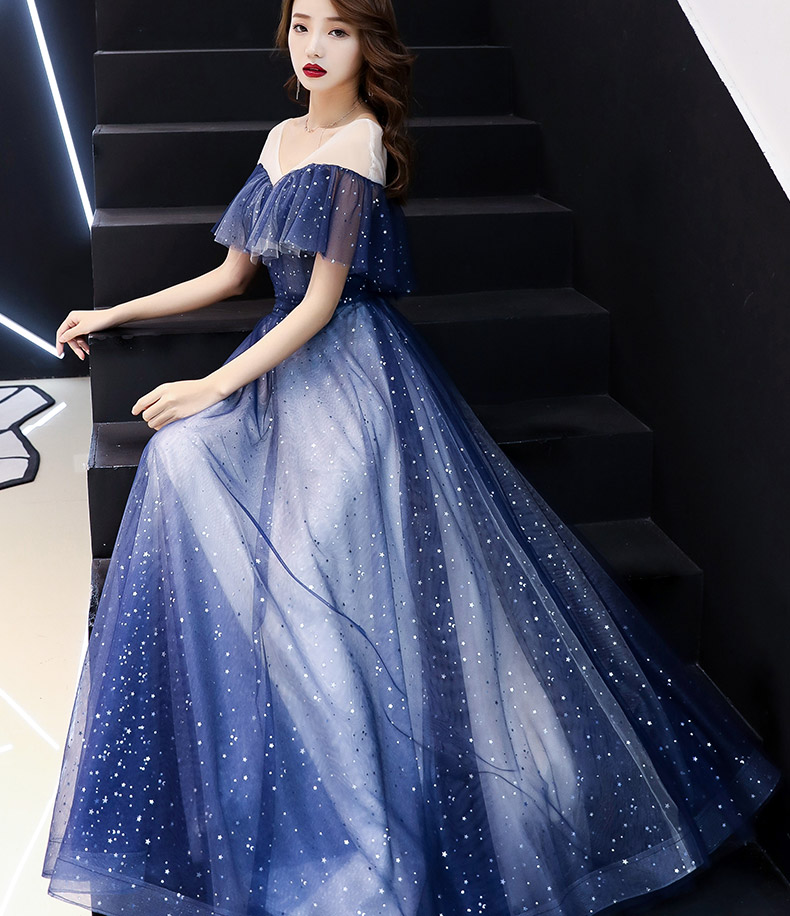 的晚礼服女气场女王长款礼服毕业礼服裙学生星空裙仙气连衣裙w图片色s