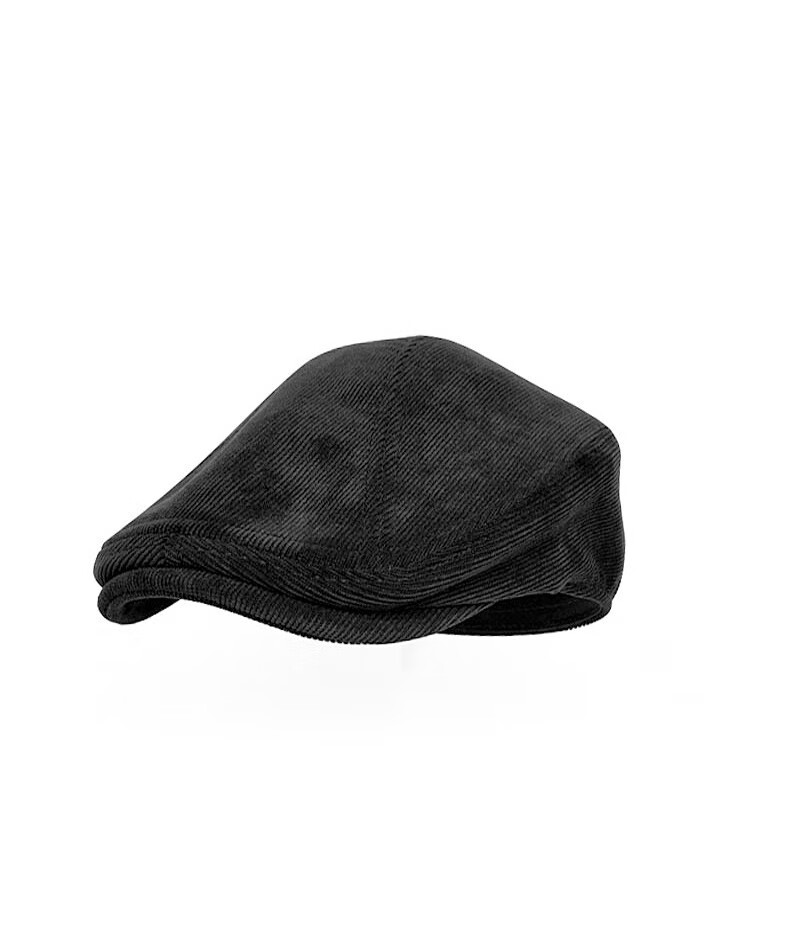 欧迪鸟品牌男装贝雷帽男黑色简约加厚保暖英伦2021新款灯绒芯鸭嘴帽子