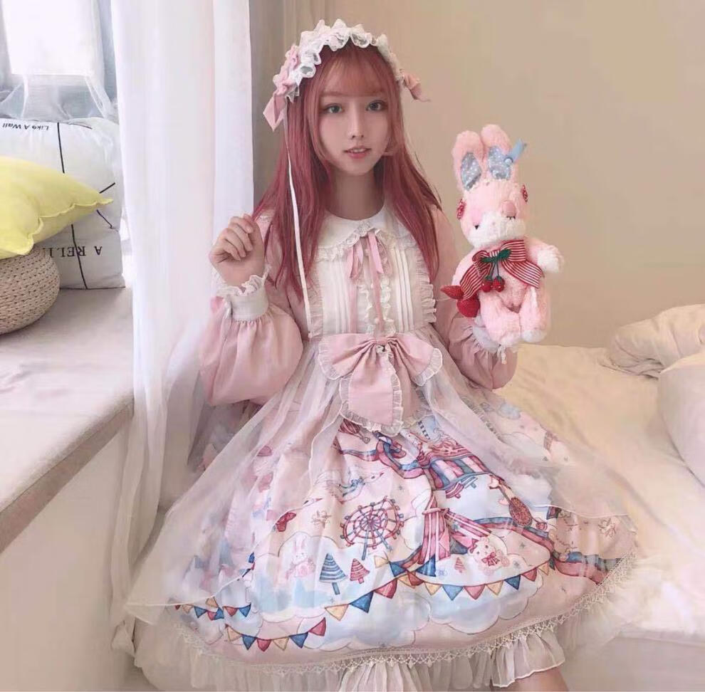 正版兔子爱丽丝jsk原创lolita洛丽塔洋装可爱萝莉连衣裙子夏全套绀色