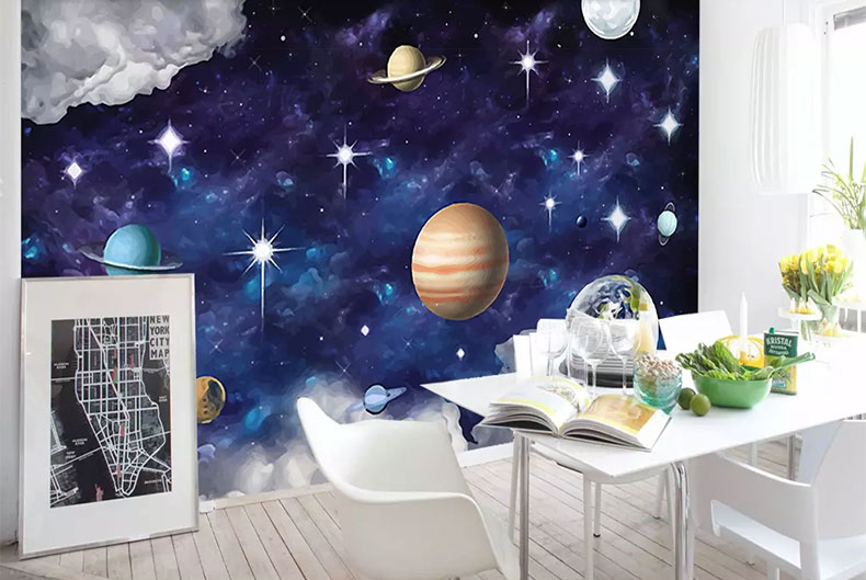 多美莱3d立体宇宙星空装饰背景墙壁纸儿童卧室主题房墙纸ktv天花板