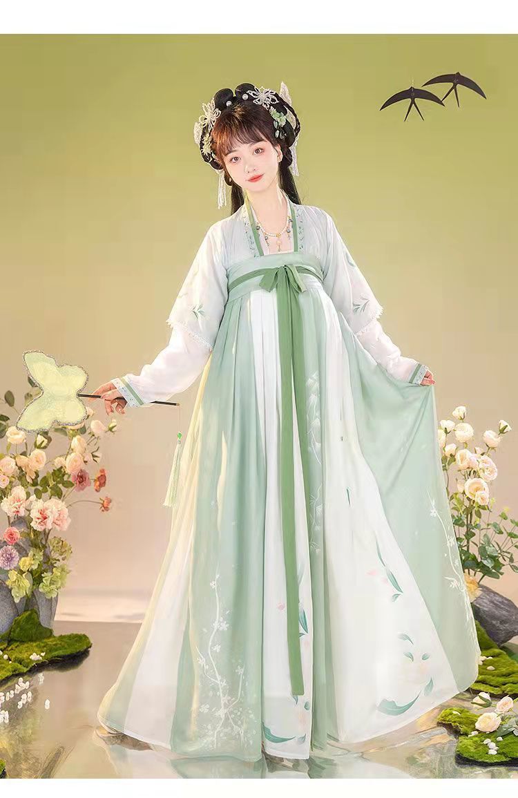 汉服女成人仙气古装汉服女初中生春意满满原创汉服女齐胸一片式襦裙