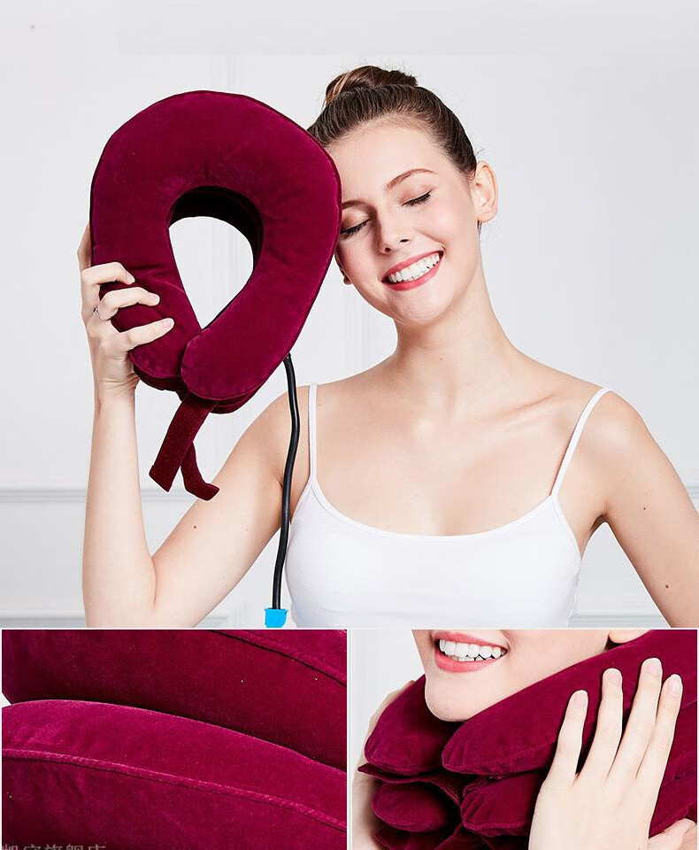 护颈肩托 便携充气护颈枕肩托颈椎颈部支撑靠枕 升级充气护颈深宝蓝