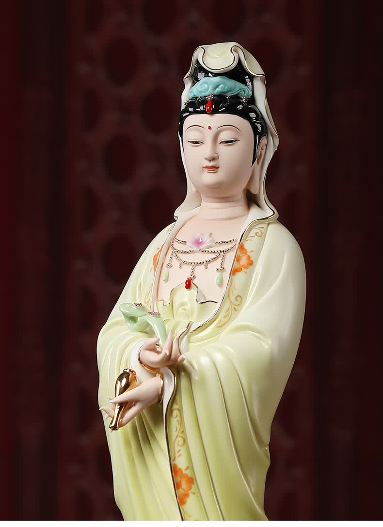京选陶瓷19吋如意观音佛像摆件南海观世音菩萨站立像家用客厅供奉d