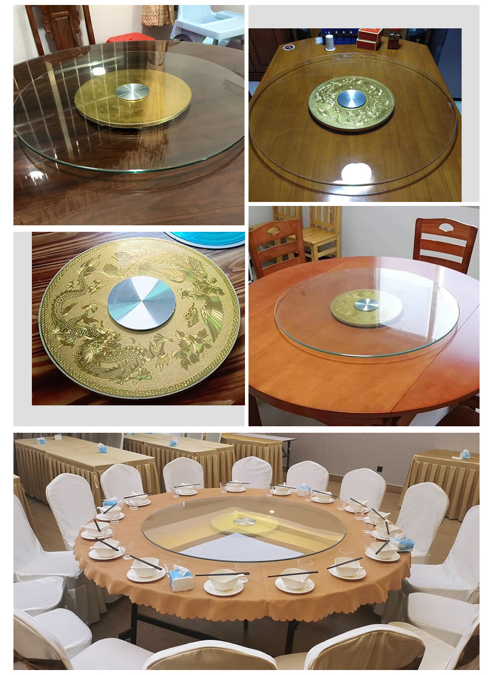 汪皇 餐桌转盘钢化玻璃家用大旋连体底座钢化玻璃桌面酒店饭店圆歺桌