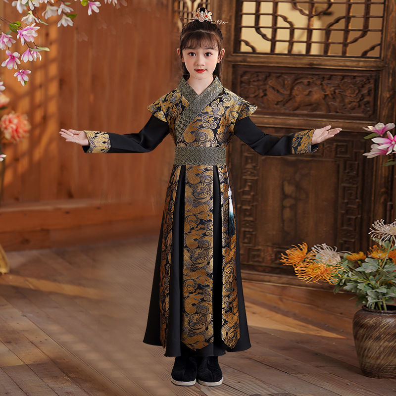 黑白作儿童古装男童汉服中国风小男孩子中秋节传统服饰童装古风小学生