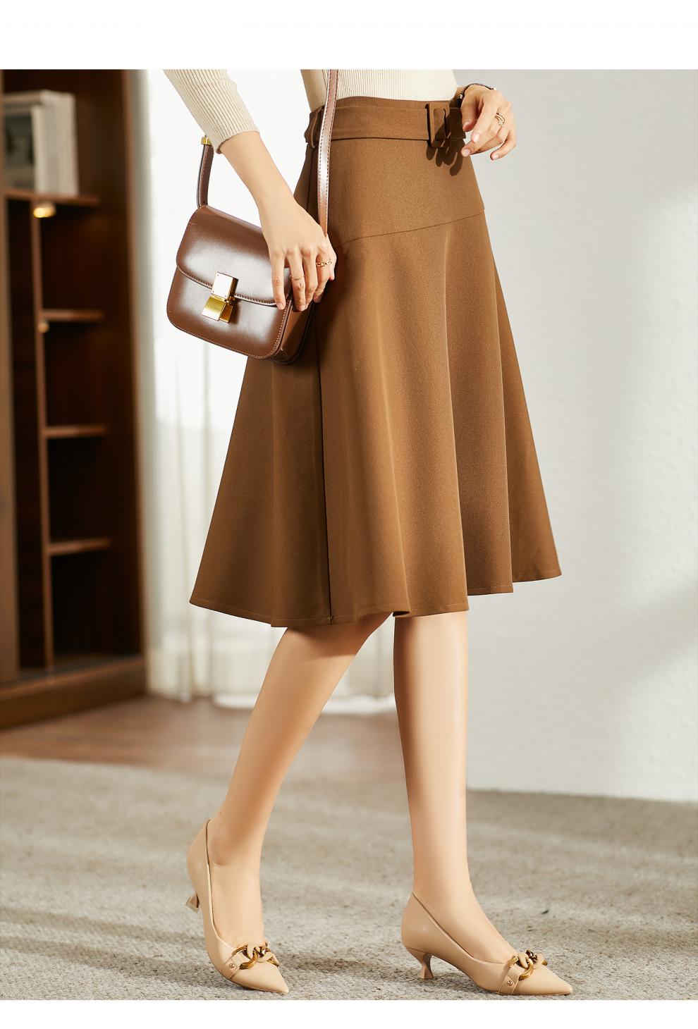 梵希蔓简约文艺休闲半身裙女春秋2021年新款高腰显瘦日系百褶伞裙 f