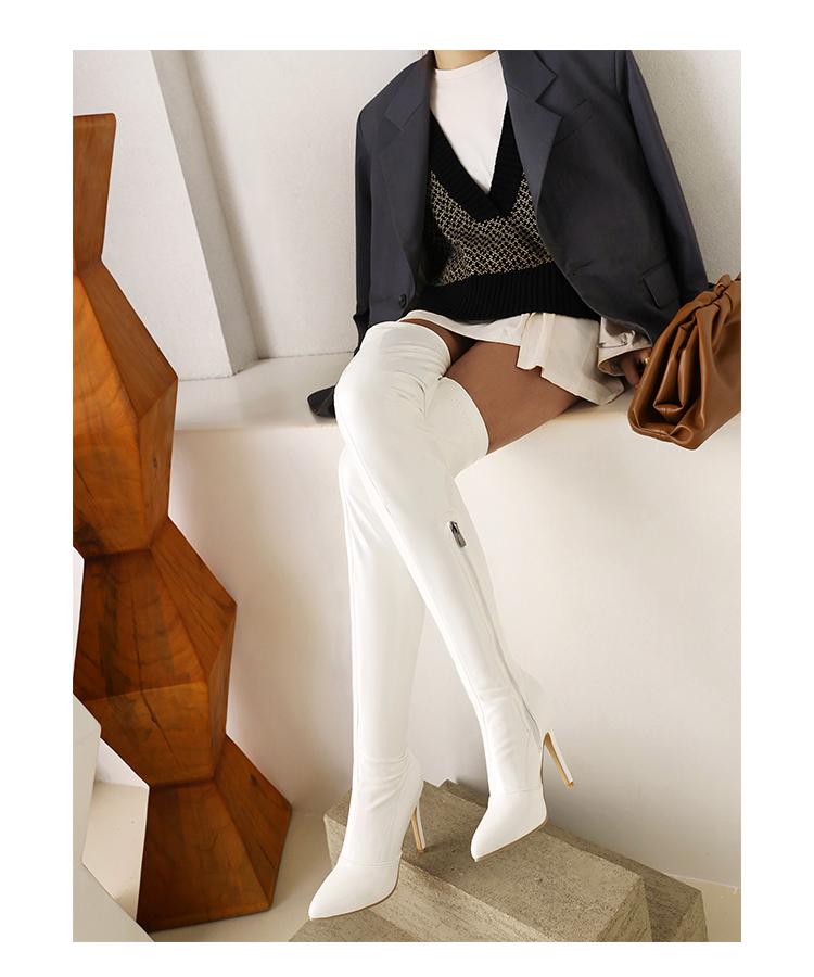 拉夏贝尔(la chapelle)2022年漆皮过膝靴超高跟尖头红色白色超长女靴