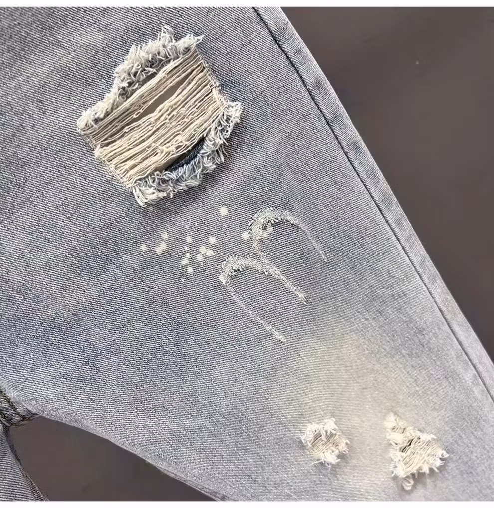 Ripped Nine-point Jeans Men's Summer Trendy Brand Elastic Straight Slim-fitting Pants Korean Version Of Student Ruffian Casual Pants, Blue 33_mkmklike.com