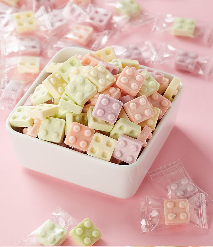 积木奶片糖红创意糖果奶片儿童糖果混合味小零食散装招待糖积木奶片