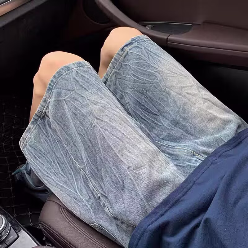 Gradual Change Lightning Pattern Denim Shorts Men's Summer Ruffian Handsome Design Pants Retro Old Vibe Casual Five-point Pants, Blue S_viptrois.com