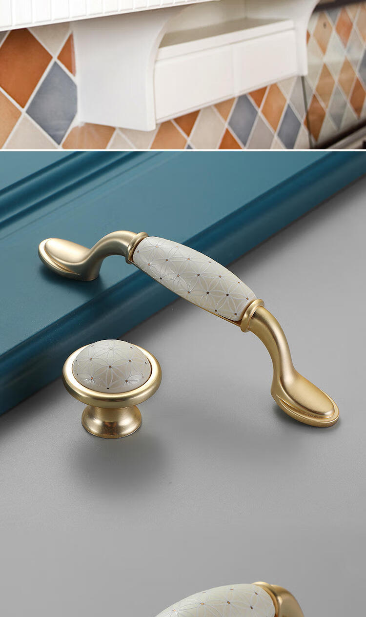 金色陶瓷拉手欧式轻奢拉手衣柜拉手北欧美式抽屉小橱柜门把手酒柜