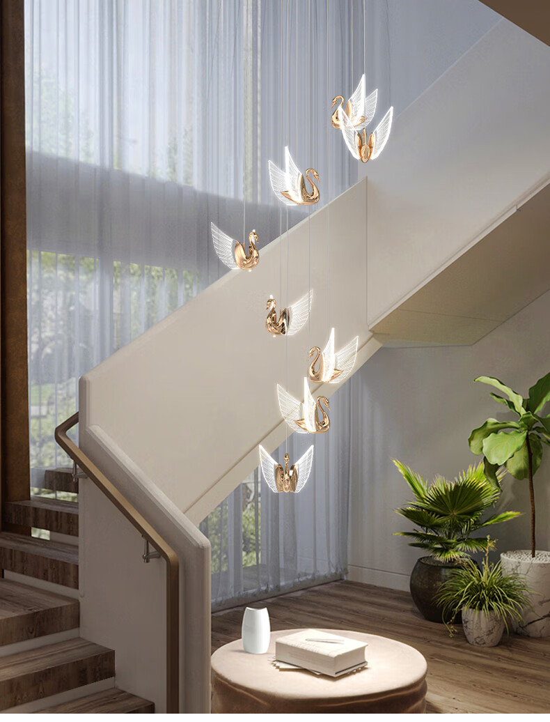 楼梯吊灯现代简约轻奢别墅复式楼灯创意个性艺术天鹅装饰餐厅灯具参数