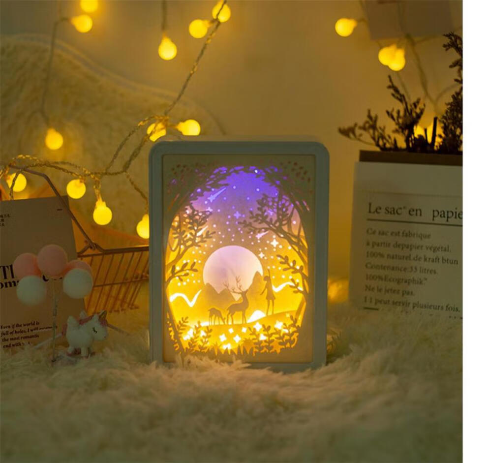 原神纸雕灯 纸雕灯diy光遇原神光影3d镜面立体雕刻小夜灯创意礼品气氛