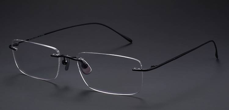 出口单纯钛无边框眼镜架男配近视超轻复古黑色细腿眼镜框潮 配1.