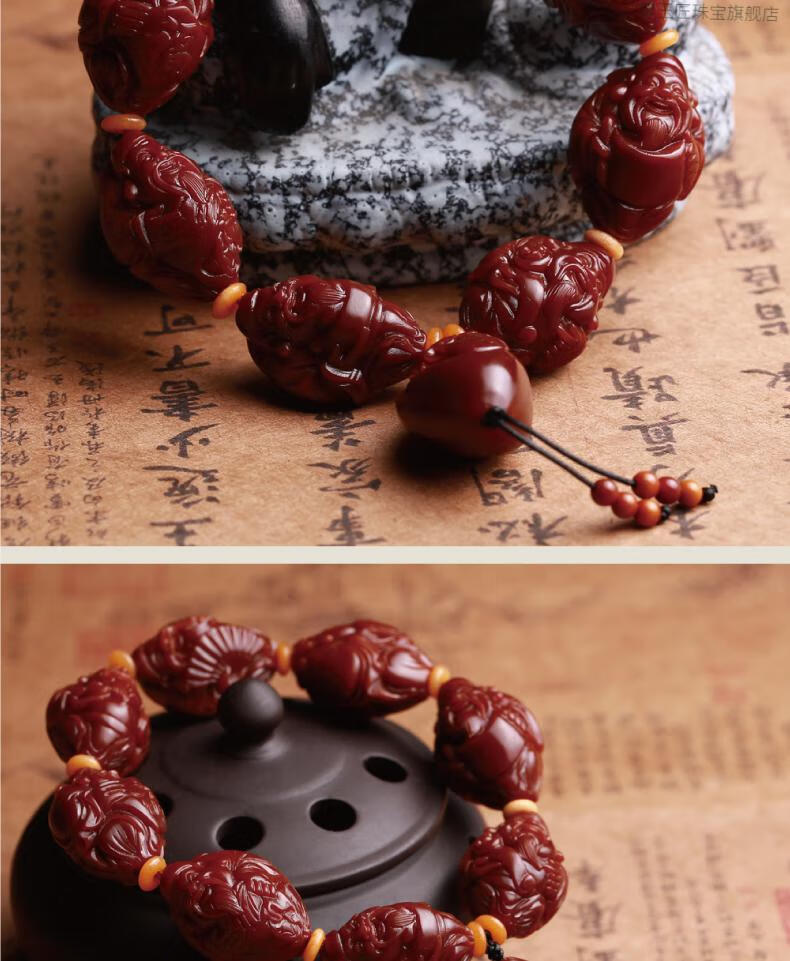 尊玉匠 玉化橄榄核雕刻八大财神手串橄榄胡佛珠手链男女文玩机刷包浆