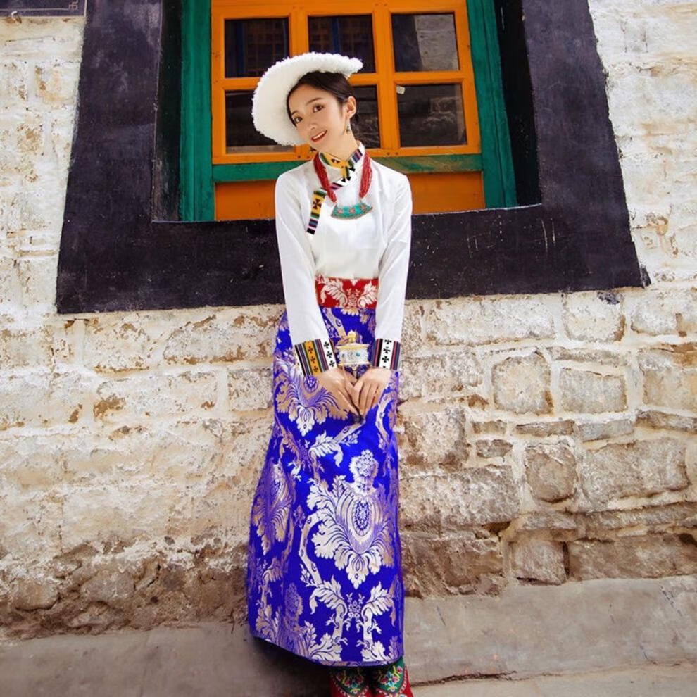 藏族衣服女西藏民族风2022夏季新款围裙藏装半身裙套装