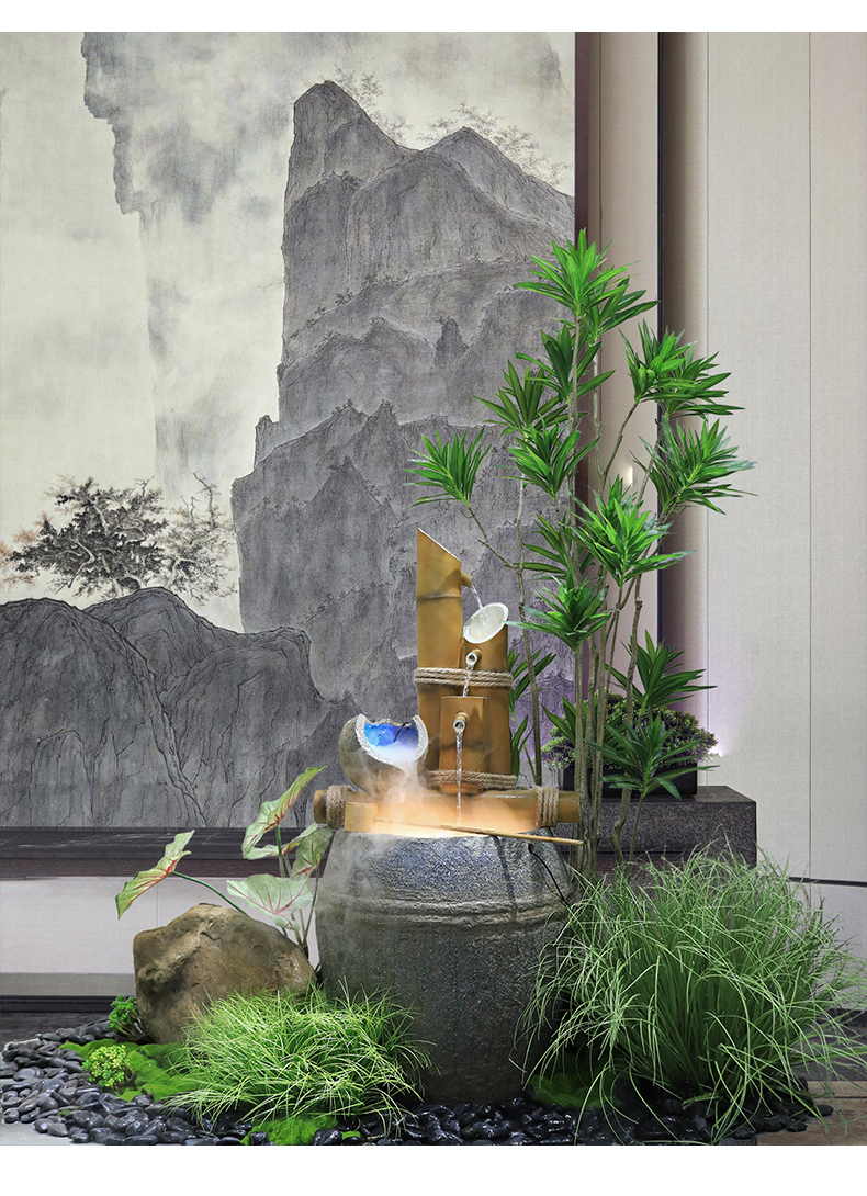 大型仿真植物仿真绿植造景流水摆件新中式商场酒店庭院景观植物装饰