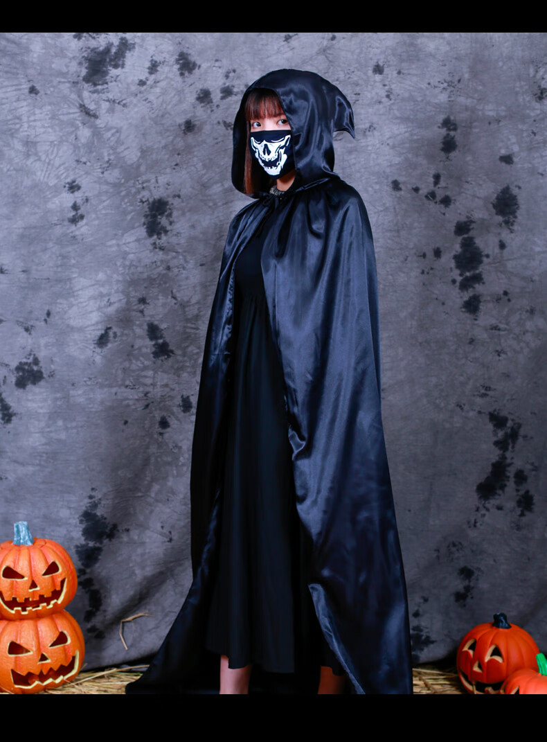 万圣节服装大人男儿童披风黑袍恐怖衣服斗篷服饰死神神秘人 斗篷黑色