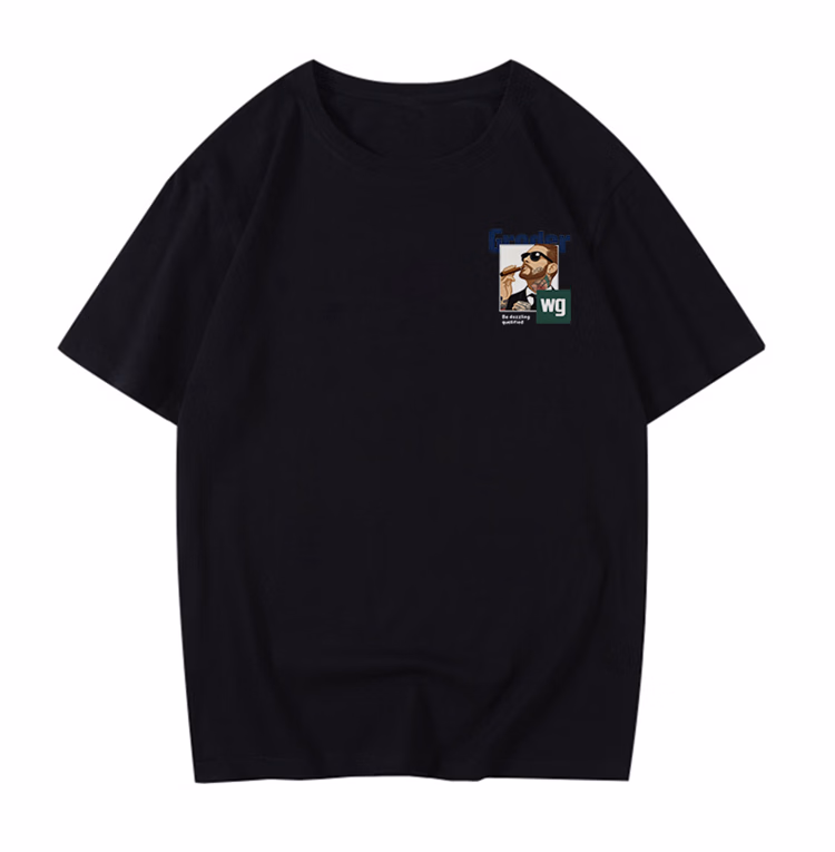 Herren Eisseide T-shirt Kurzarm Sommer Oberteil Casual Schwarz_voghion.com