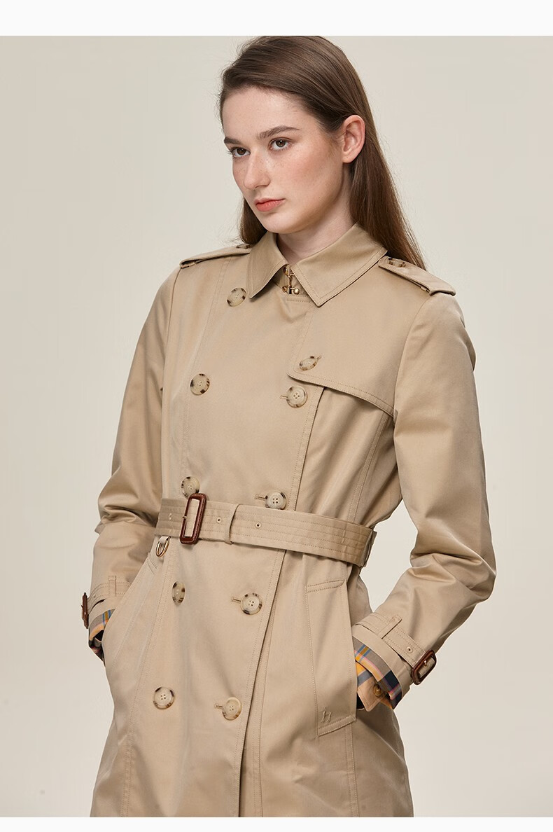 【商场同款】hazzys哈吉斯女装 秋季新款风衣经典双排扣休闲风衣aswsh