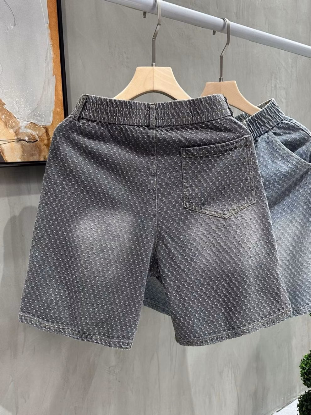 Retro Old Jacquard Denim Shorts Men's Summer American Vibe Ruffian Handsome Casual Pants Loose Straight Five-point Pants, Black M_viptrois.com