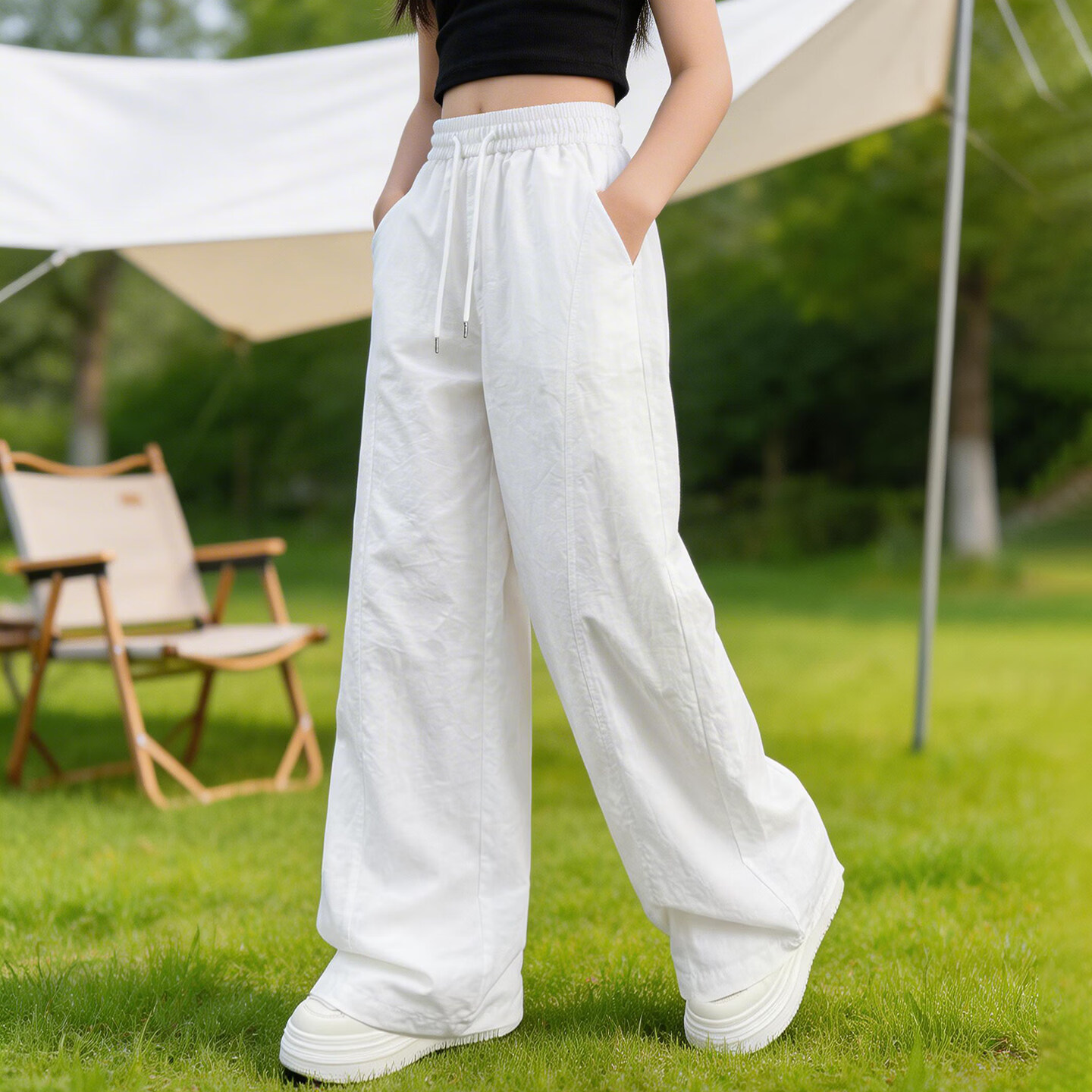 Doudou Kingdom Girls' Mosquito repellent Pants, summer thin children's quick-drying sports pants, summer dress for older women, summer casual long pants for girls, white, 160 thumbnail 3