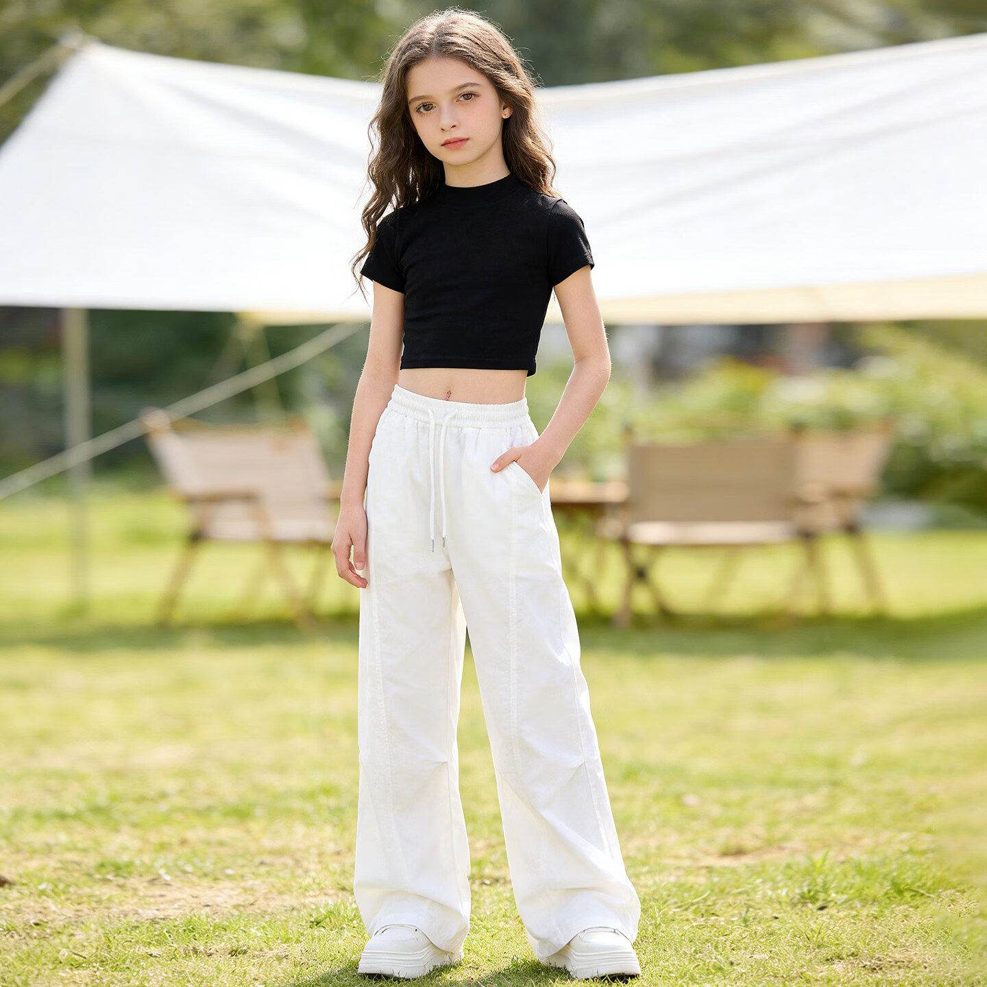 Doudou Kingdom Girls' Mosquito repellent Pants, summer thin children's quick-drying sports pants, summer dress for older women, summer casual long pants for girls, white, 160 thumbnail 4