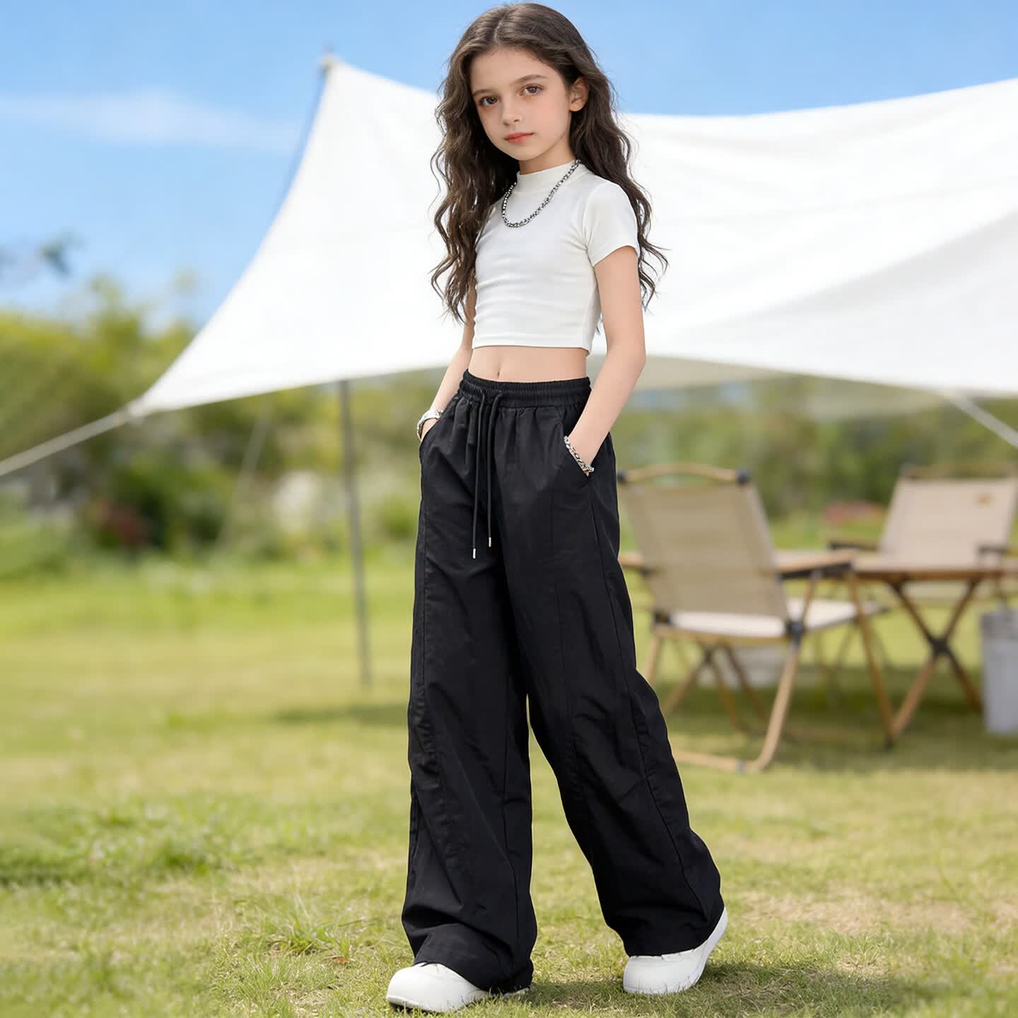 Doudou Kingdom Girls' Mosquito repellent Pants, summer thin children's quick-drying sports pants, summer dress for older women, summer casual long pants for girls, white, 160 thumbnail 5