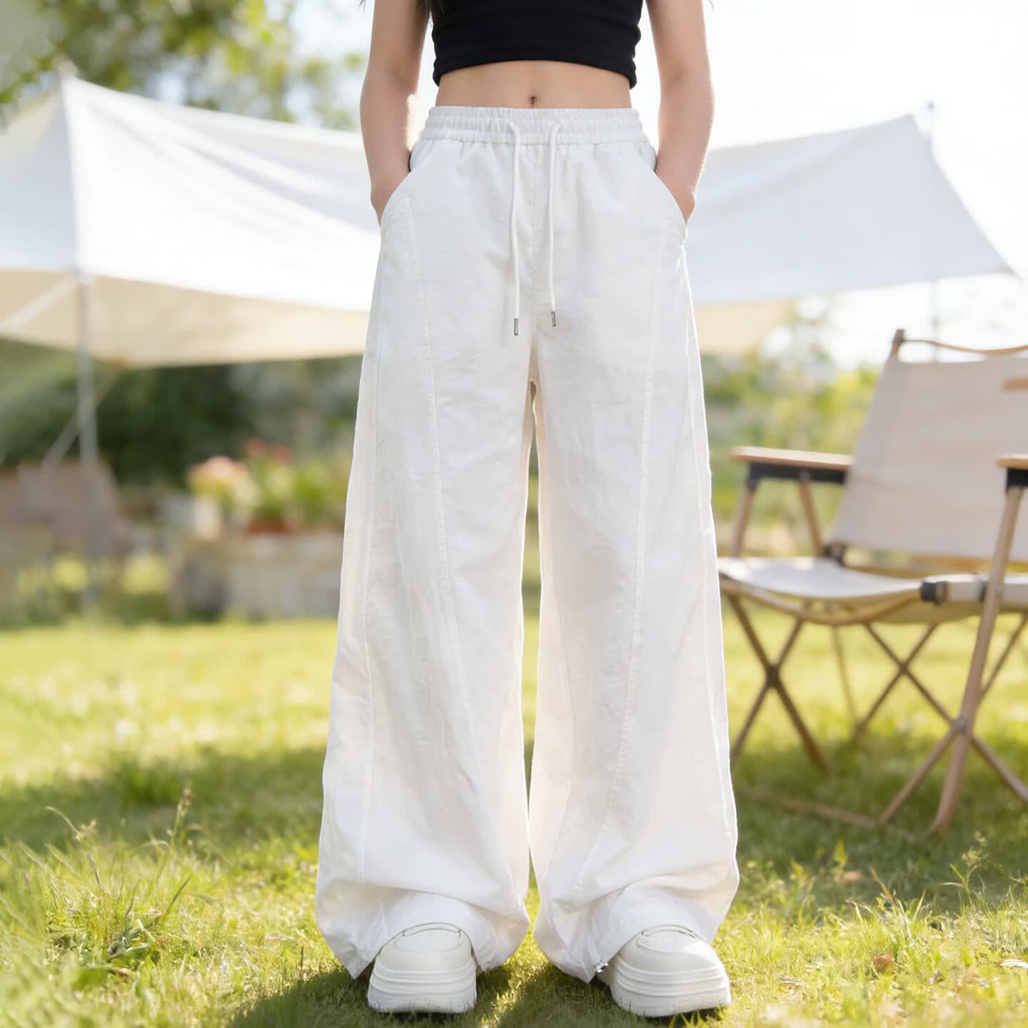 Doudou Kingdom Girls' Mosquito repellent Pants, summer thin children's quick-drying sports pants, summer dress for older women, summer casual long pants for girls, white, 160 thumbnail 2