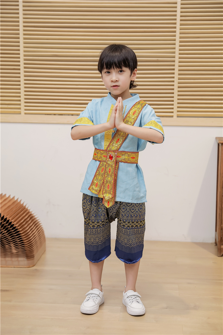 精选六一儿童民族舞蹈表演服云南傣族服装男童节少数民族傣族童装擎嵘