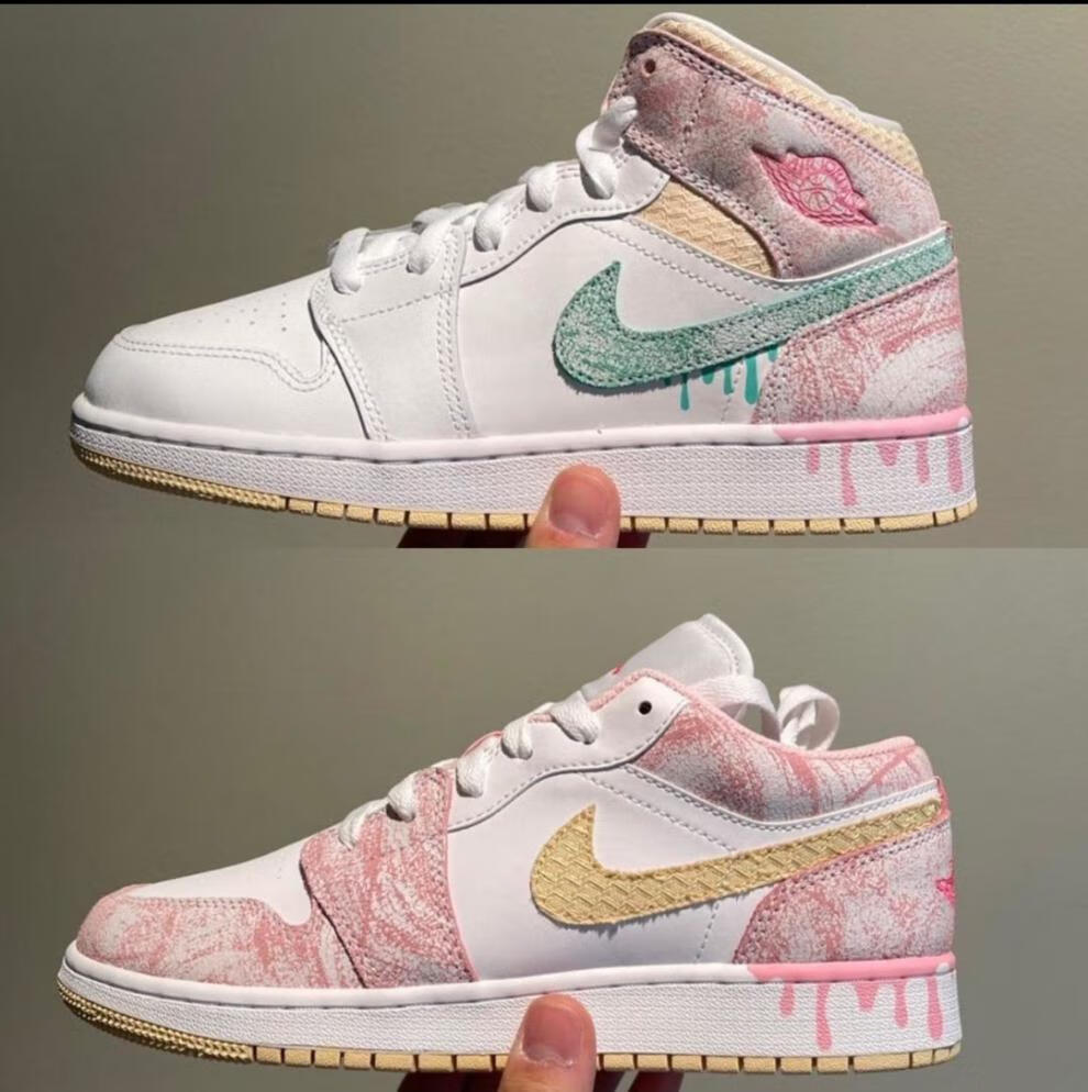 【官方旗舰】aj女鞋夏季新品粉冰淇淋低帮中帮周雨彤孟佳同款可爱少女