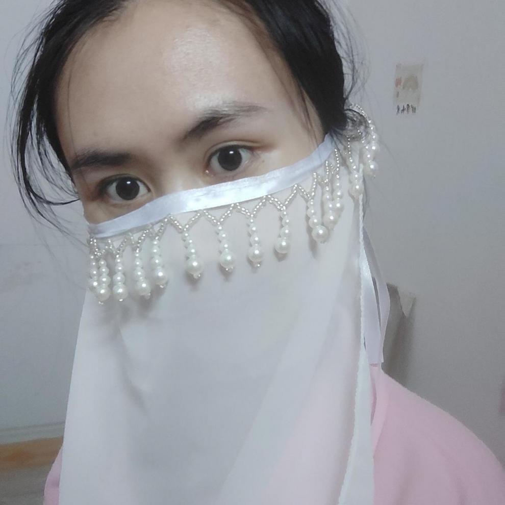 心墨染新品面纱古风汉服面纱古风镶珠遮面帘宋制舞蹈拍照蒙面纱少女孩