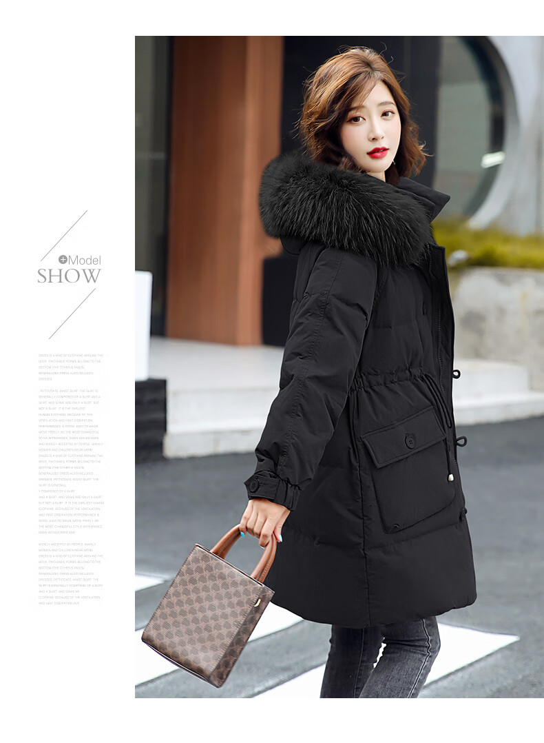 caoh ck羽绒服女士小个子2022年冬季新款抽绳收腰大毛领白鸭绒外套