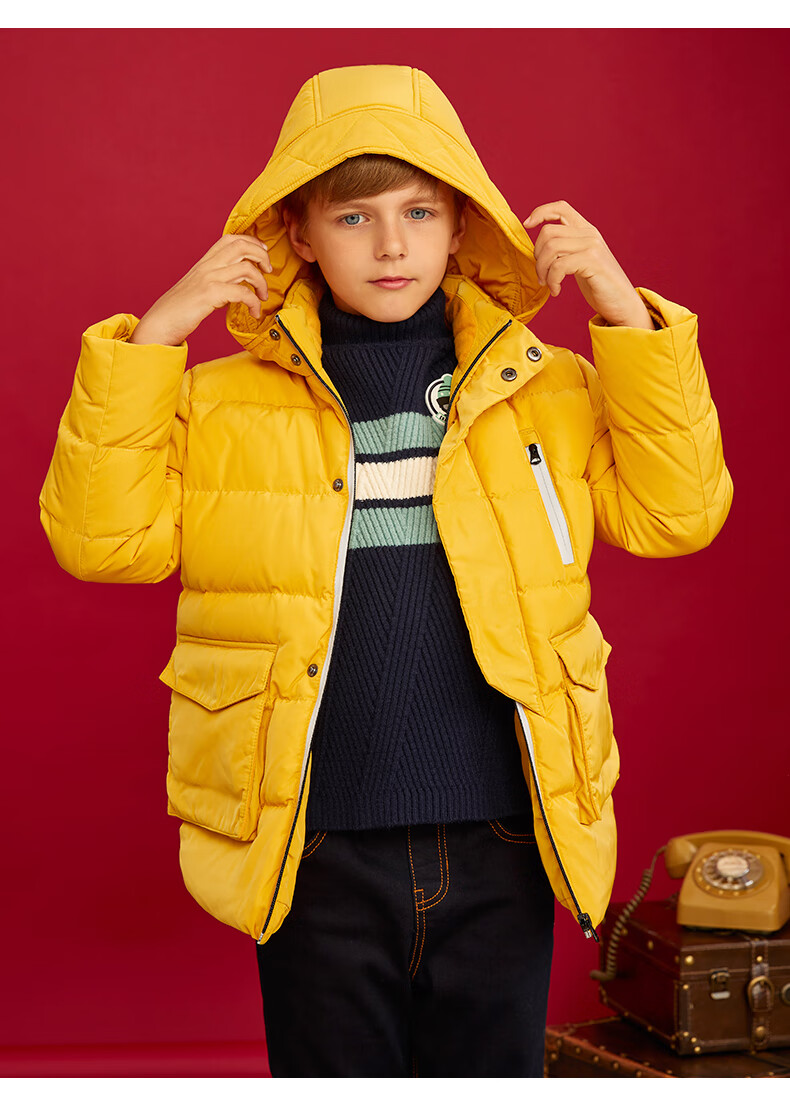 elandkids衣恋男童服童装简约纯色工装风连帽服 red红色/20 105cm