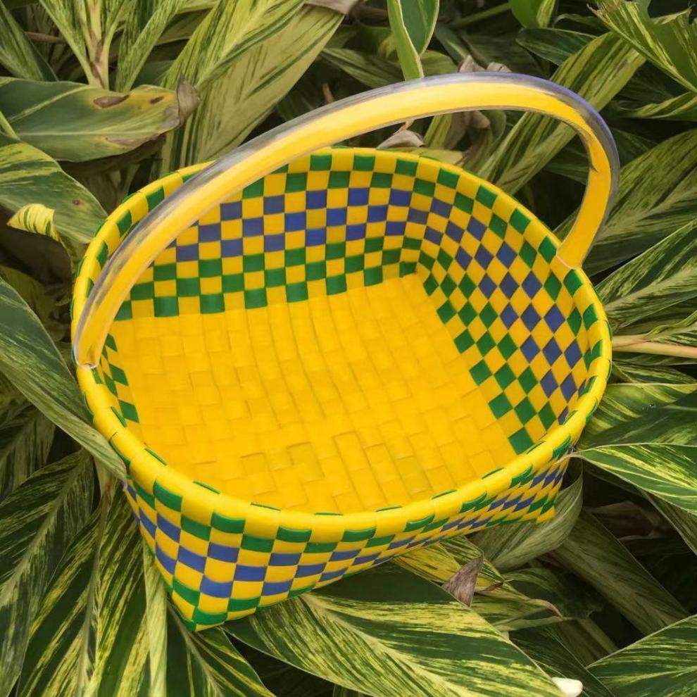 纯手工编织篮置物篮塑料工艺篮收纳篮购物篮手提篮礼品篮黄色绿色红色