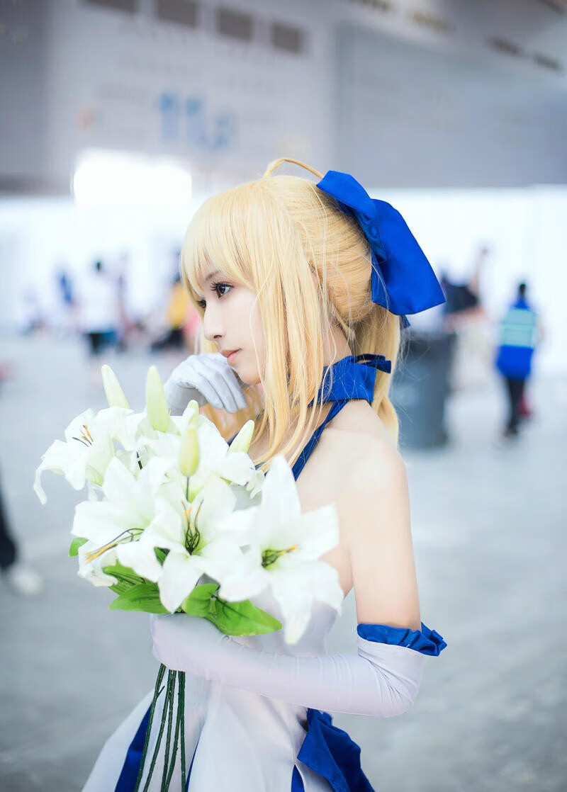 蔓图思fate/zero 型月10周年cosplay saber lily 塞巴莉莉 服装 白袜