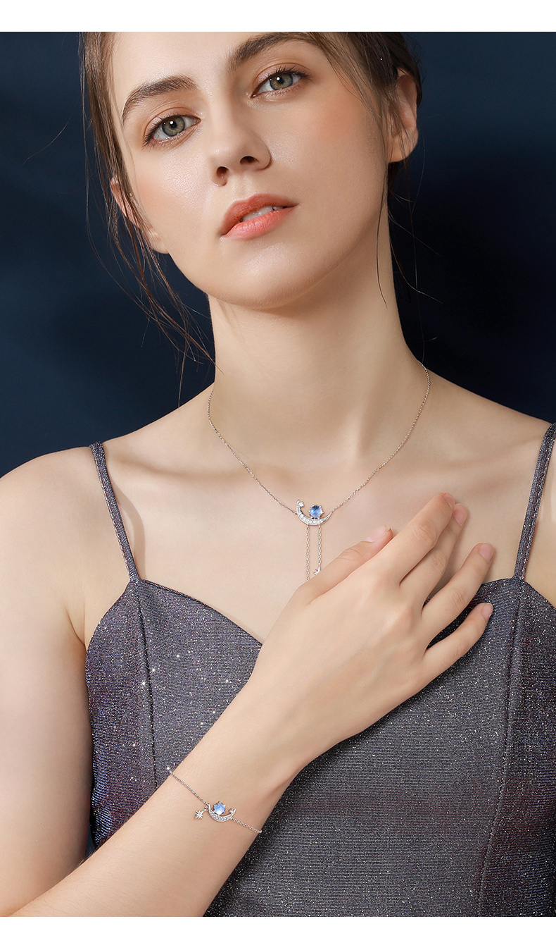 翡德丽高端品牌珠宝月溅星河项链女夏星星月亮锁骨链星月琉璃吊坠女生