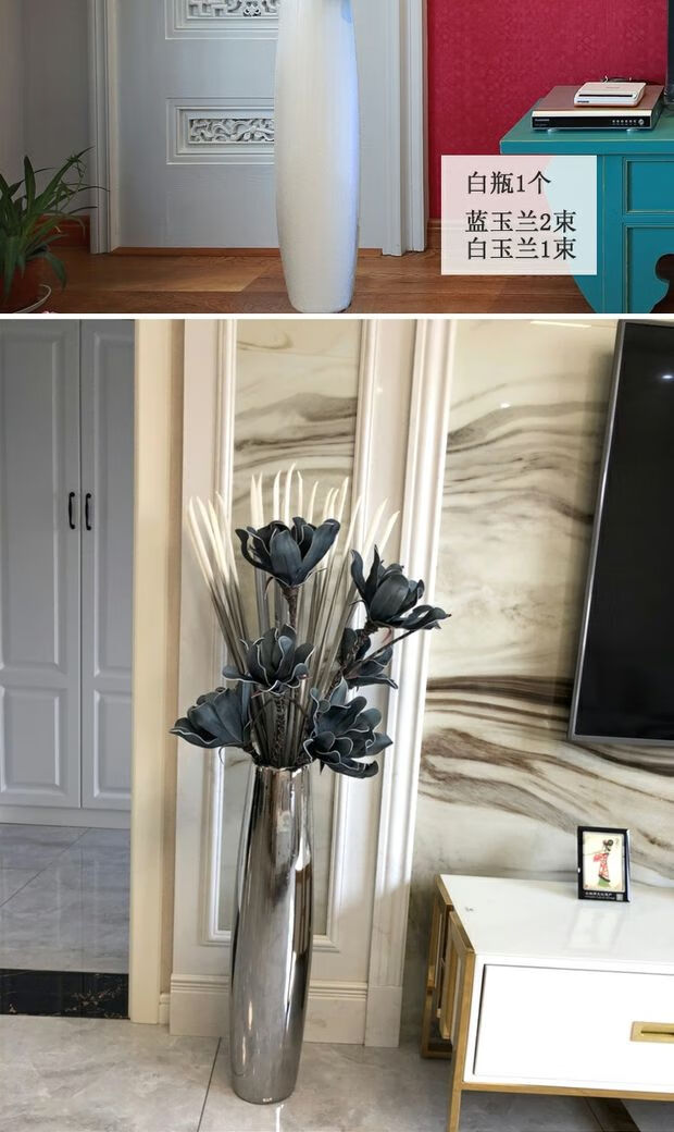 轻奢陶瓷落地花瓶摆件客厅插花简约风欧式现代电视柜两边装饰 70高
